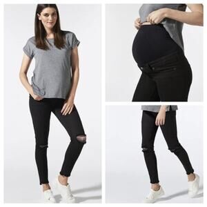 BLANQI Denim Maternity Belly Support Skinny Jeans Distressed Black Size 4